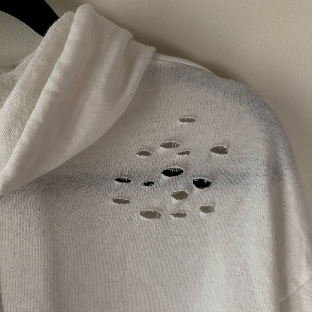 White distressed pull over hoodie - Picture 3 of 6
